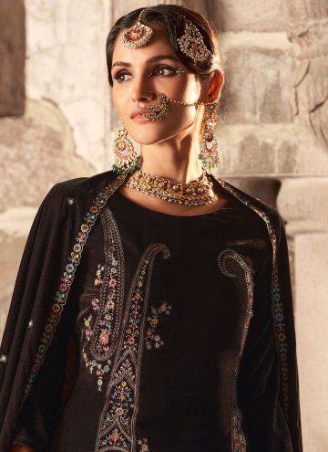 Brown color Velvet Trendy Suit with Embroidered