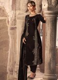 Brown color Velvet Trendy Suit with Embroidered - 3