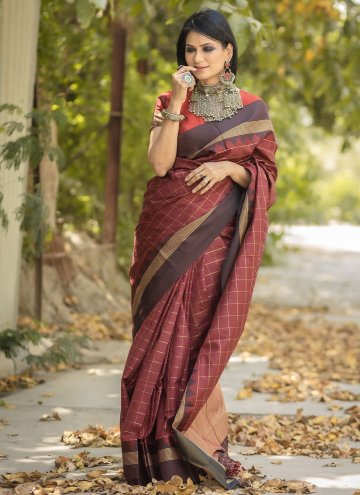 Brown color Woven Raw Silk Designer Saree