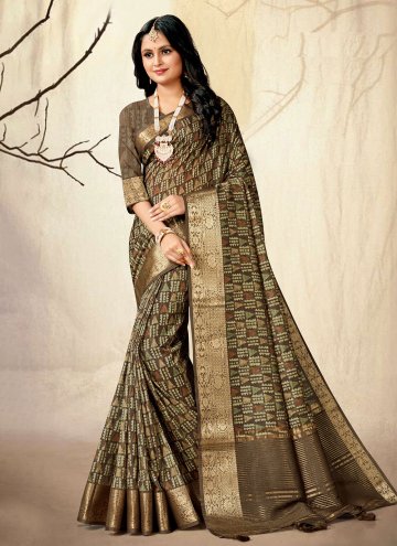 Brown Contemporary Saree in Silk with Digital Print