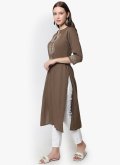 Brown Cotton  Embroidered Designer Kurti for Casual - 2