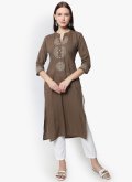Brown Cotton  Embroidered Designer Kurti for Casual - 3