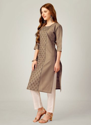 Brown Cotton  Embroidered Party Wear Kurti