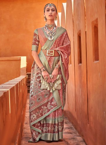 Brown Cotton Silk Border Designer Saree for Ceremo