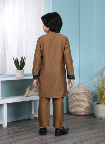 Brown Cotton Silk Embroidered Kurta Pyjama