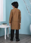 Brown Cotton Silk Patchwork Kurta Pyjama - 1