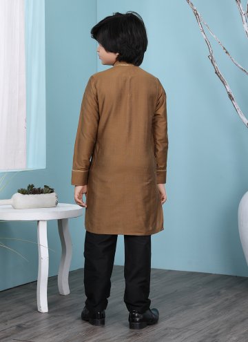 Brown Cotton Silk Patchwork Kurta Pyjama