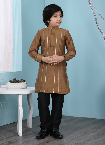 Brown Cotton Silk Patchwork Kurta Pyjama