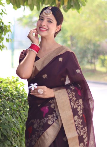 Brown Cotton Silk Woven Classic Designer Saree for