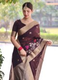 Brown Cotton Silk Woven Classic Designer Saree for Casual - 2