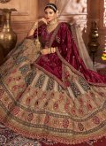 Brown Designer Lehenga Choli in Velvet with Embroidered - 1
