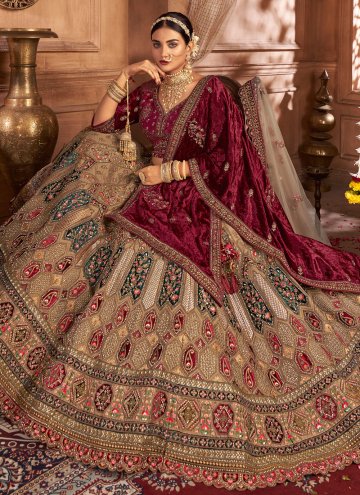 Brown Designer Lehenga Choli in Velvet with Embroidered