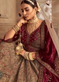 Brown Designer Lehenga Choli in Velvet with Embroidered - 2