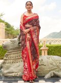Brown Designer Saree in Pashmina with Abstract Print - 1