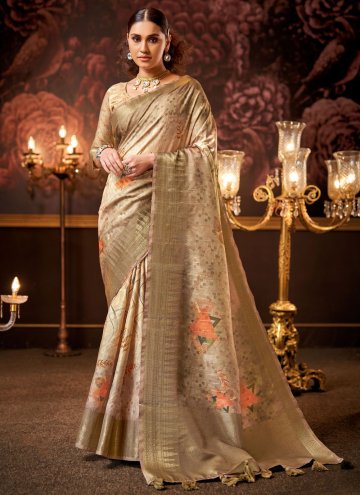 Brown Designer Saree in Silk with Digital Print