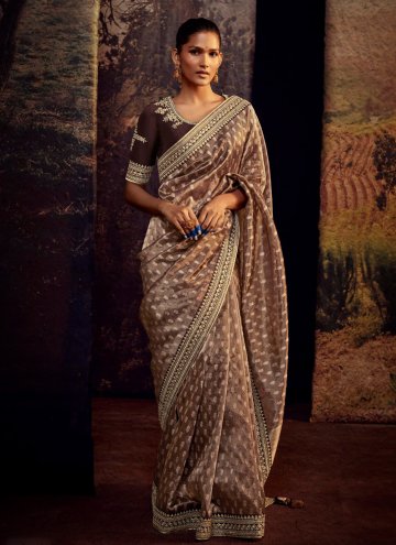 Brown Fancy Fabric Border Trendy Saree for Engagement