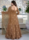 Brown Faux Georgette Embroidered A Line Lehenga Choli for Ceremonial - 1