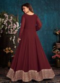 Brown Faux Georgette Embroidered Salwar Suit for Reception - 1