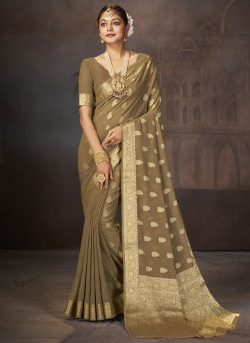 Brown Faux Georgette Woven Trendy Saree for Ceremonial