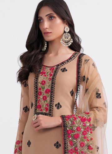 Brown Georgette Embroidered Salwar Suit