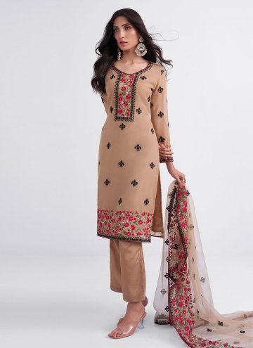 Brown Georgette Embroidered Salwar Suit