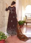 Brown Gown in Faux Georgette with Embroidered - 2