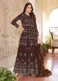 Brown Gown in Faux Georgette with Embroidered - 3