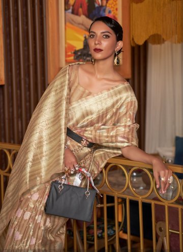 Brown Handloom Silk Woven Contemporary Saree for Festival