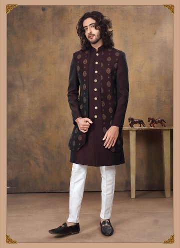 Brown Imported Embroidered Indo Western for Ceremonial