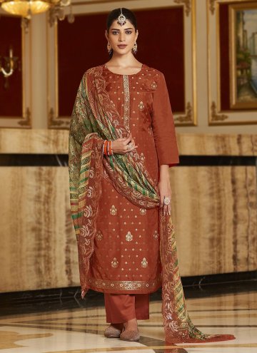 Brown Jacquard Digital Print Salwar Suit for Ceremonial