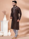 Brown Kurta Pyjama in Banarasi with Fancy work - 1