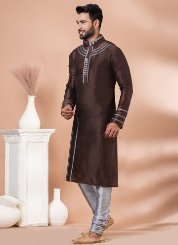Brown Kurta Pyjama in Banarasi with Fancy work