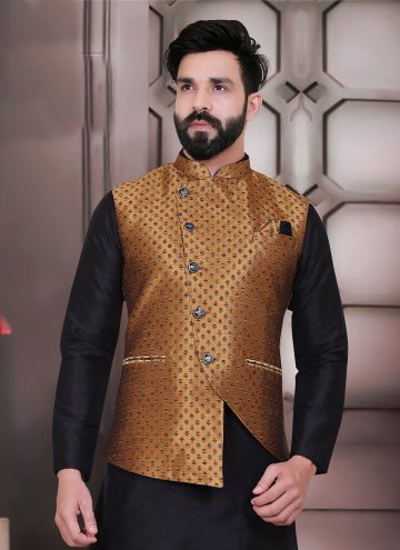 Brown Nehru Jackets in Jacquard with Fancy work