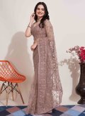 Brown Net Embroidered Designer Saree for Casual - 2