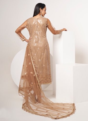 Brown Net Embroidered Salwar Suit