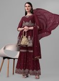 Brown Palazzo Suit in Faux Georgette with Designer - 3