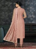 Brown Pant Style Suit in Organza with Embroidered - 1