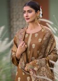Brown Pure Silk Jacquard Work Trendy Salwar Suit - 1