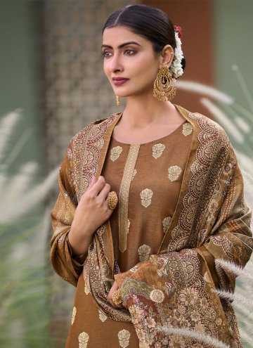 Brown Pure Silk Jacquard Work Trendy Salwar Suit