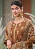 Brown Pure Silk Jacquard Work Trendy Salwar Suit - 2