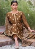 Brown Pure Silk Jacquard Work Trendy Salwar Suit - 3