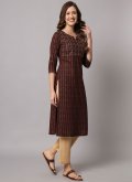 Brown Rayon Printed Party Wear Kurti for Casual - 1