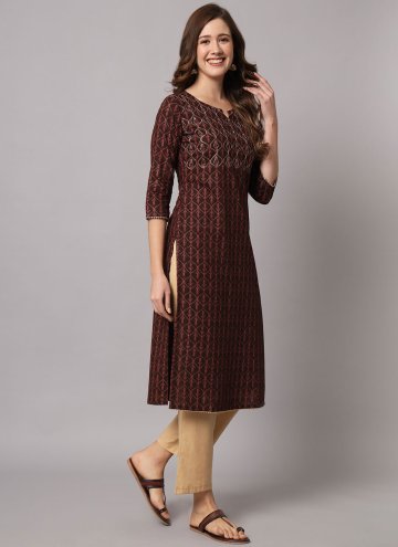 Brown Rayon Printed Party Wear Kurti for Casual