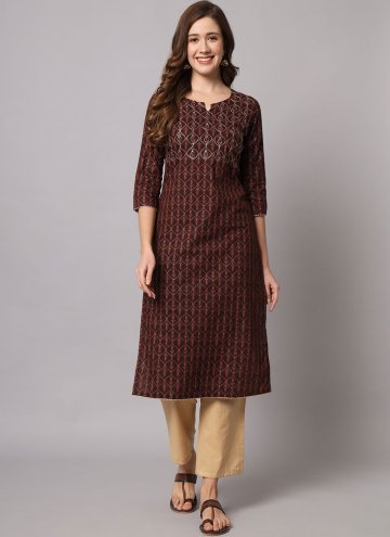 Brown Rayon Printed Party Wear Kurti for Casual