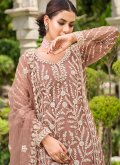 Brown Salwar Suit in Net with Cord - 1