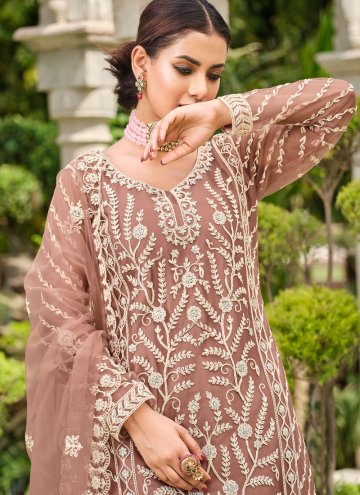 Brown Salwar Suit in Net with Cord