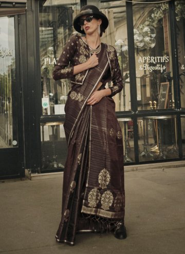 Brown Satin Woven Classic Designer Saree