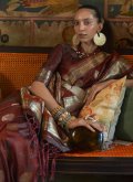 Brown Satin Woven Classic Designer Saree for Engagement - 1