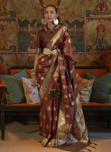 Brown Satin Woven Classic Designer Saree for Engagement