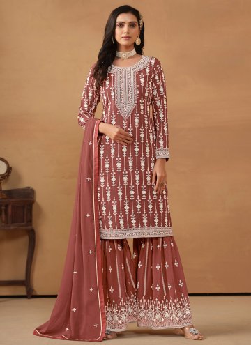 Brown Trendy Salwar Kameez in Faux Georgette with Embroidered